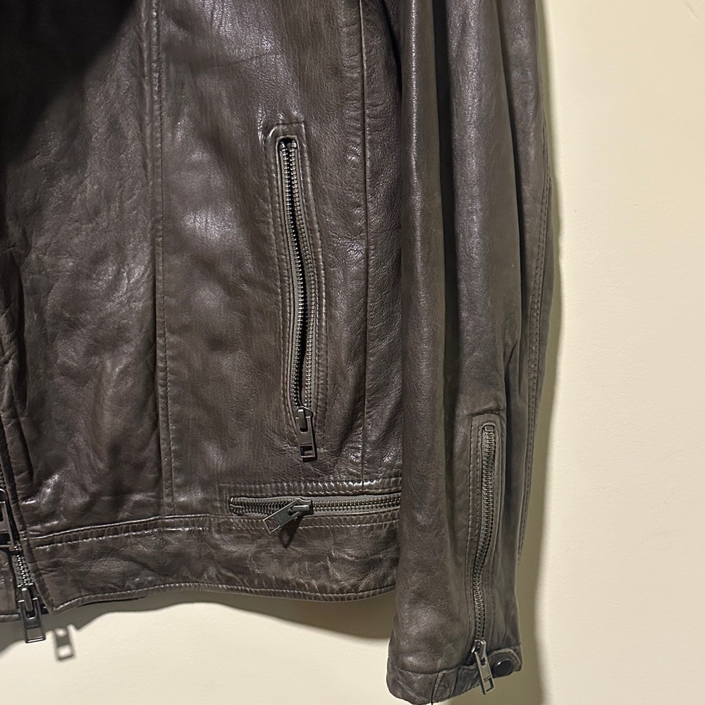 Men's Quilted Brown/Olive Leather Jacket - Picture 7 of 8